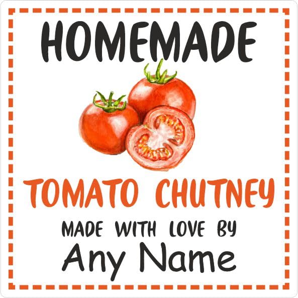 39 Tomato Chutney Jar Labels, Stickers Square Design Personalised with Any Name