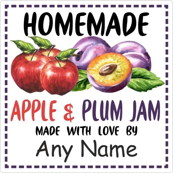 39 Apple and Plum Jam Jar Labels, Stickers Square Design Personalised with Any Name