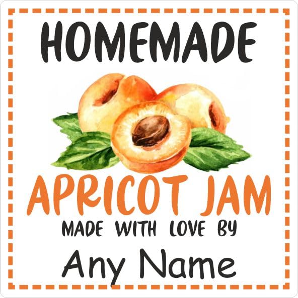 39 Apricot Jam Jar Labels, Stickers Square Design Personalised with Any Name