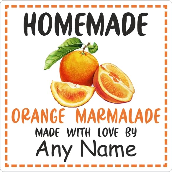 39 Orange Marmalade Jar Labels, Stickers Square 50mm x 50mm Personalised with Any Name