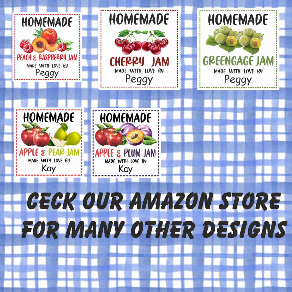 39 Apple and Plum Jam Jar Labels, Stickers Square Design Personalised with Any Name