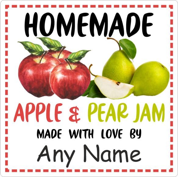 39 Apple & Pear Jam Jar Labels, Stickers Square Design Personalised with Any Name