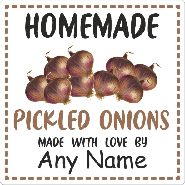39 Pickled Onion Jar Labels, Stickers Square Design Personalised with Any Name