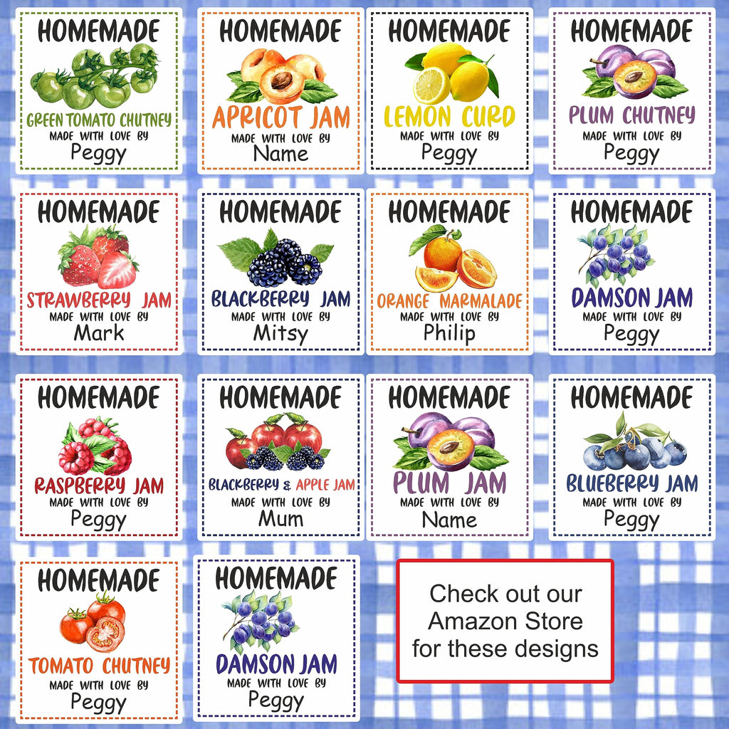 39 Apple & Pear Jam Jar Labels, Stickers Square Design Personalised with Any Name