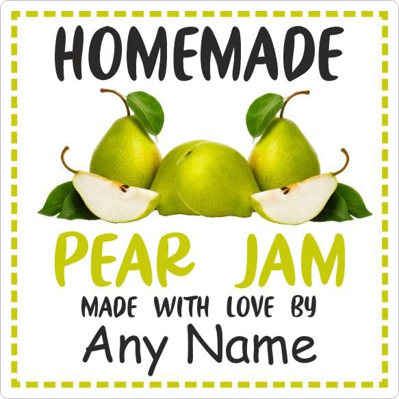 39 Pear Jam Jar Labels, Stickers Square Design Personalised with Any Name