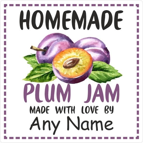 39 Plum Jam Jar Labels, Stickers Square Design Personalised with Any Name