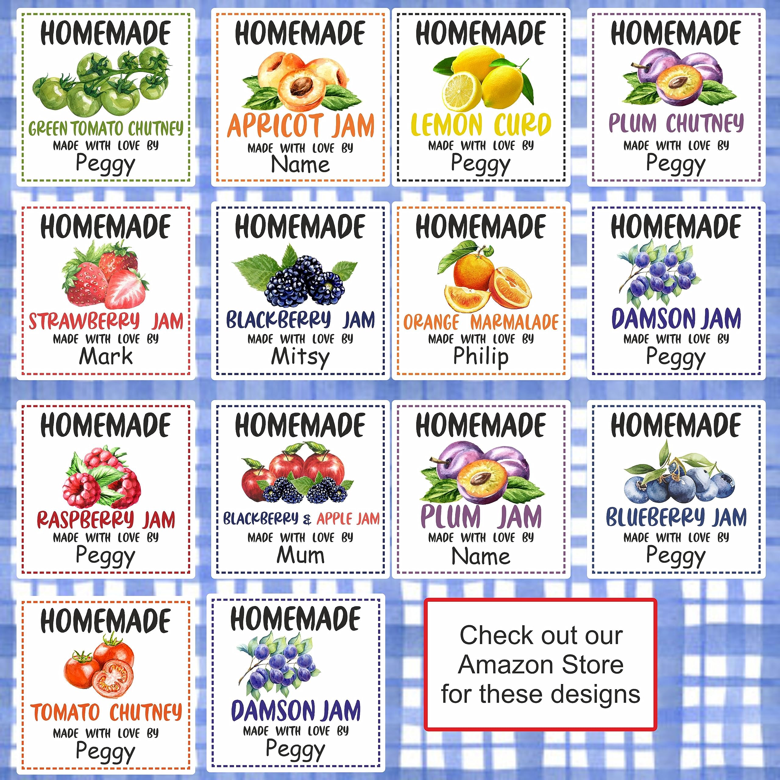 39 Apricot Jam Jar Labels, Stickers Square Design Personalised with Any Name