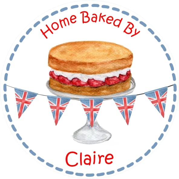 39 Personalised Labels Victoria Sponge, Bunting Design, Cake Box Party Bags Gifting