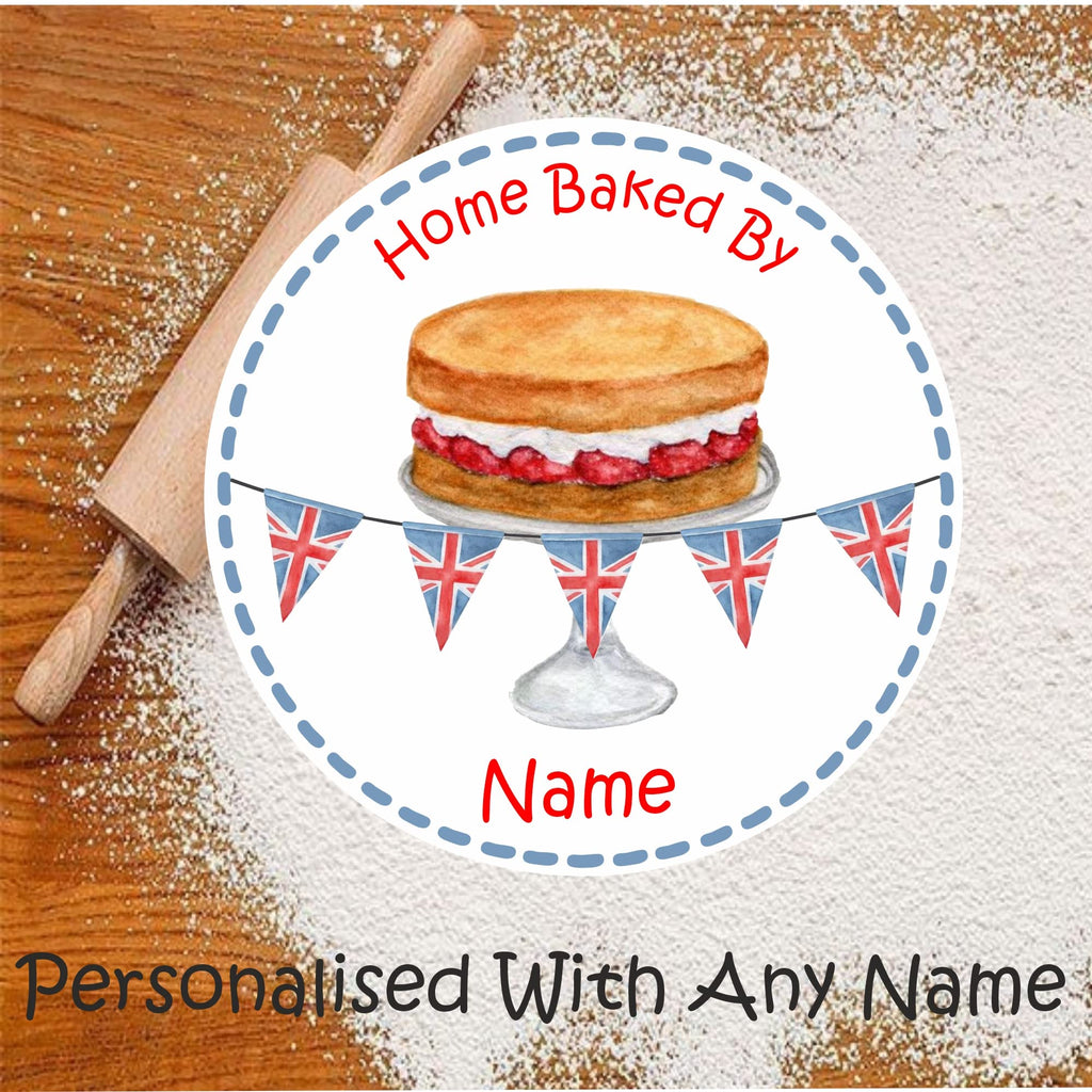 39 Personalised Labels Victoria Sponge, Bunting Design, Cake Box Party Bags Gifting