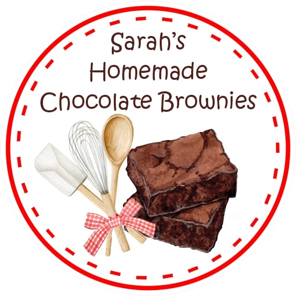 39 Personalised Chocolate Brownie Labels Stickers Boxes, Bags, Home Baking