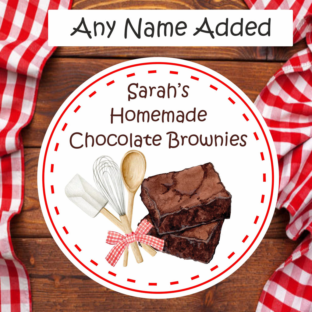 39 Personalised Chocolate Brownie Labels Stickers Boxes, Bags, Home Baking