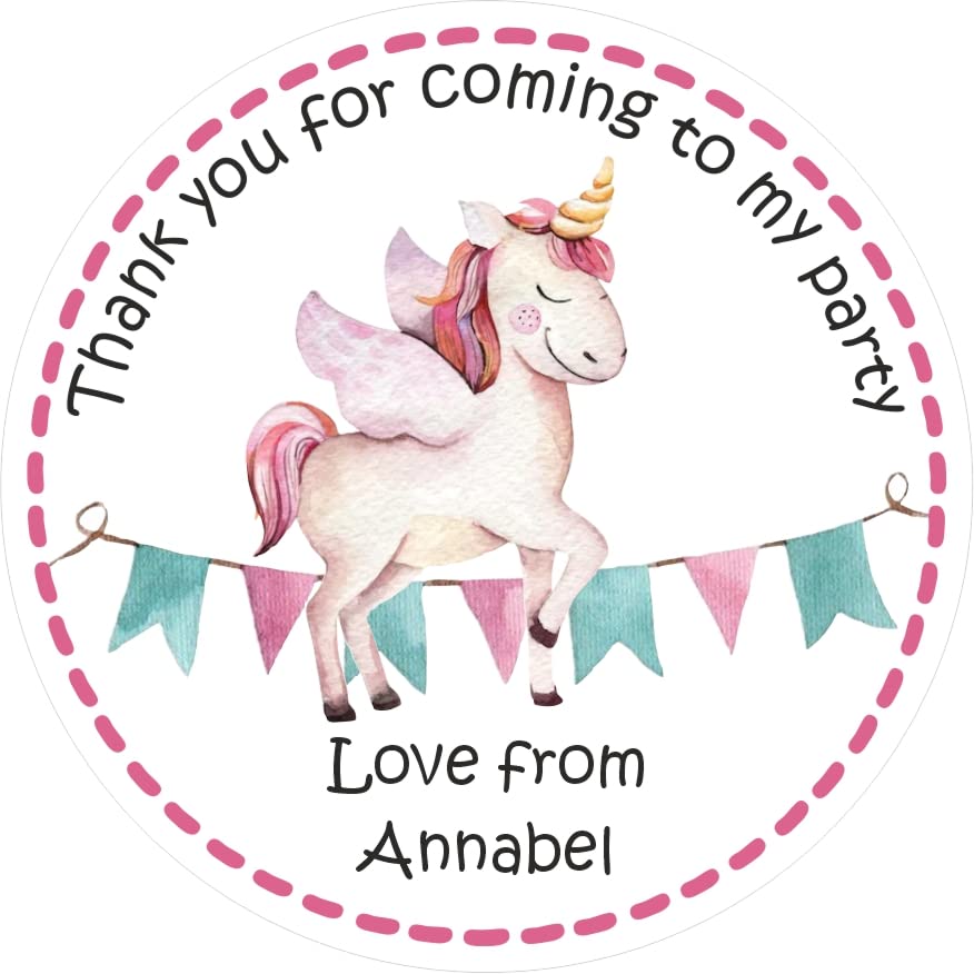 39 Personalised Unicorn Birthday Stickers/Labels Unicorn and Bunting Boys Girls