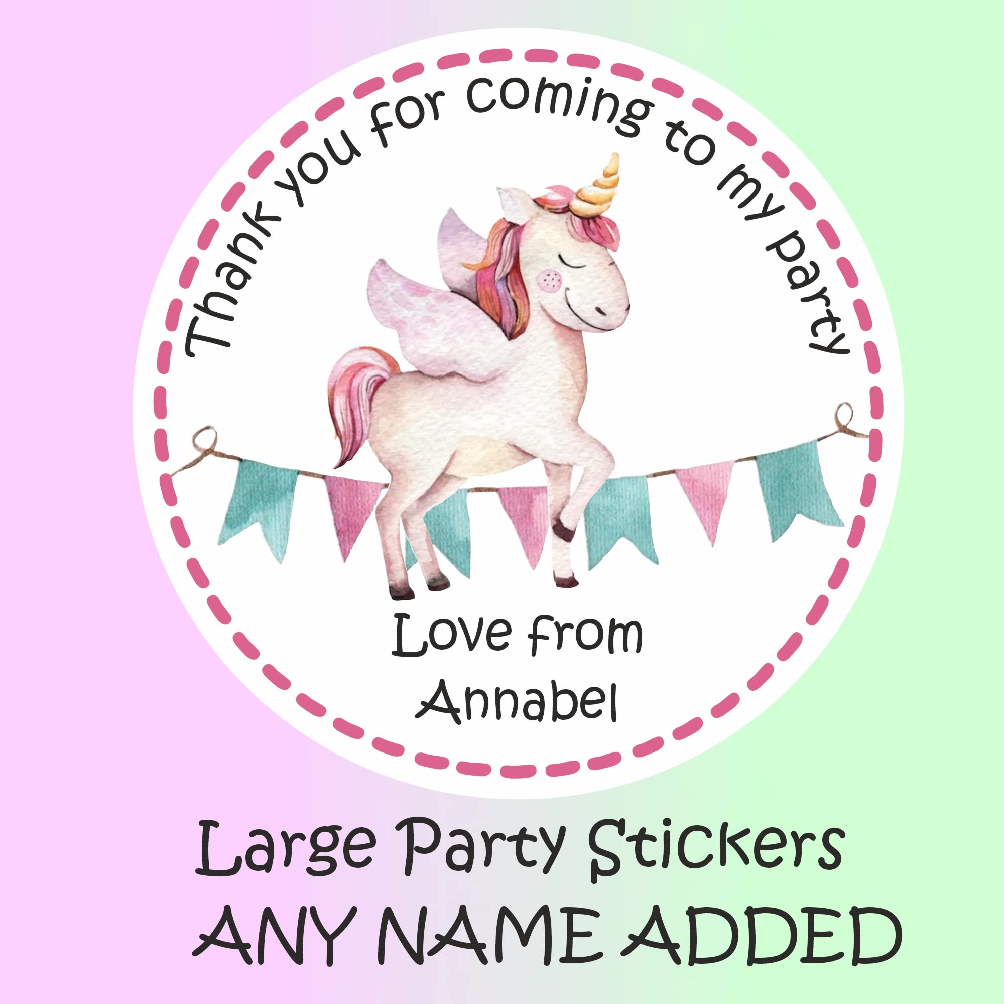 39 Personalised Unicorn Birthday Stickers/Labels Unicorn and Bunting Boys Girls