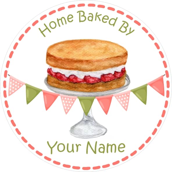 39 Personalised Baking Stickers Victoria Sponge, with Bunting, Cake Box Party Bags Gifting