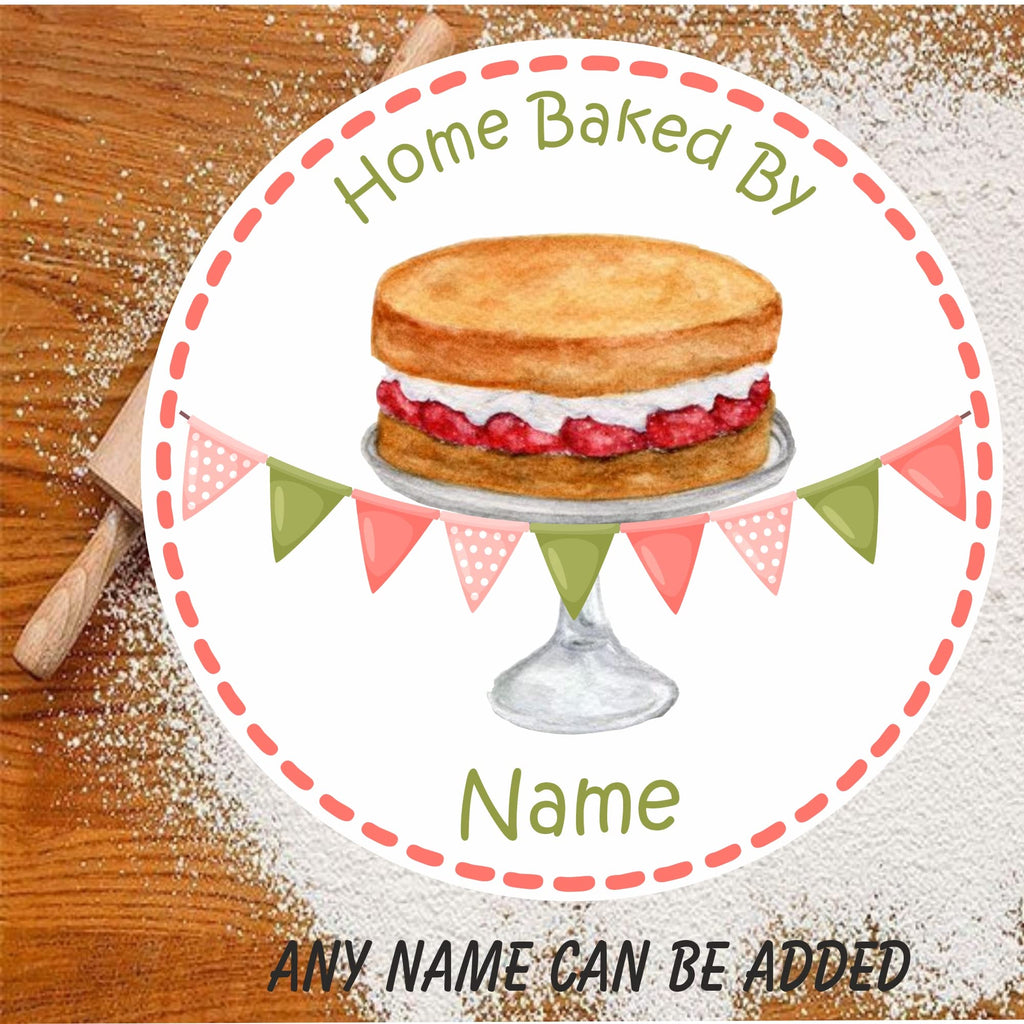 39 Personalised Baking Stickers Victoria Sponge, with Bunting, Cake Box Party Bags Gifting