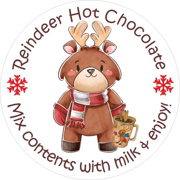 Reindeer Hot Chocolate Christmas Stickers Labels, Sweet Cone, Stocking Filler