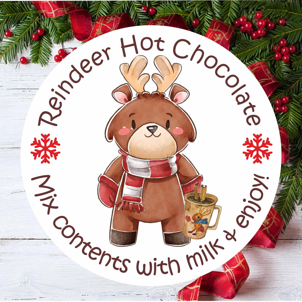 Reindeer Hot Chocolate Christmas Stickers Labels, Sweet Cone, Stocking Filler