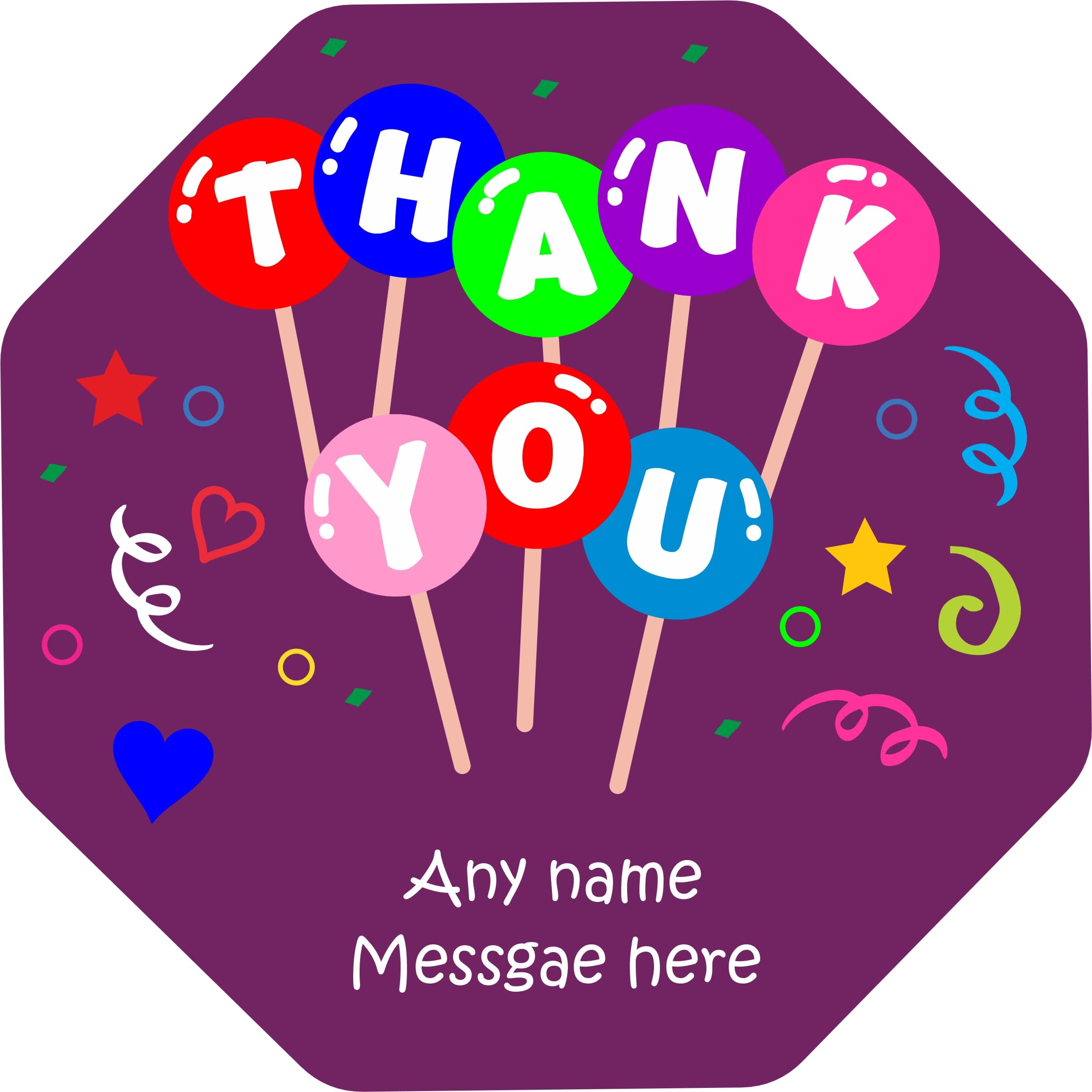 Thank You Sticker for Quality Street tub (Label only no Chocs Included) Personalised with Name/Message