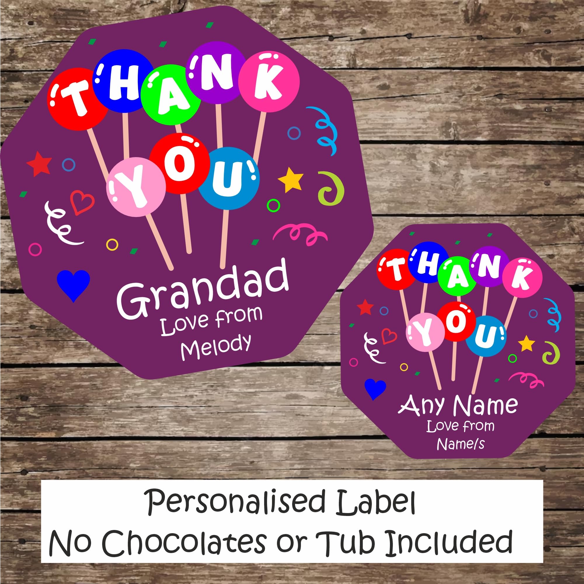 Thank You Sticker for Quality Street tub (Label only no Chocs Included) Personalised with Name/Message
