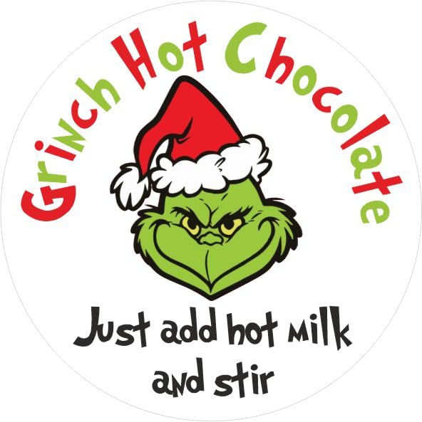 Grinch Hot Chocolate Stickers, Just Add Hot Milk and Stir 39 Labels