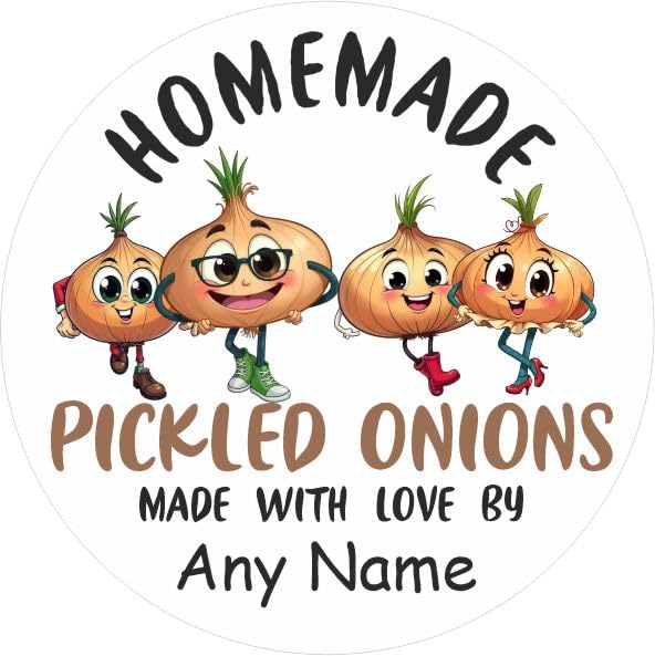 39 Pickled Onions Jar Labels, Dancing Onion Design Stickers Personalised with Any Name