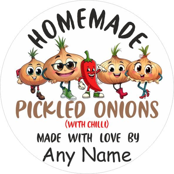 39 Pickled Onions with Chilli Labels, Stickers Personalised with Any Name