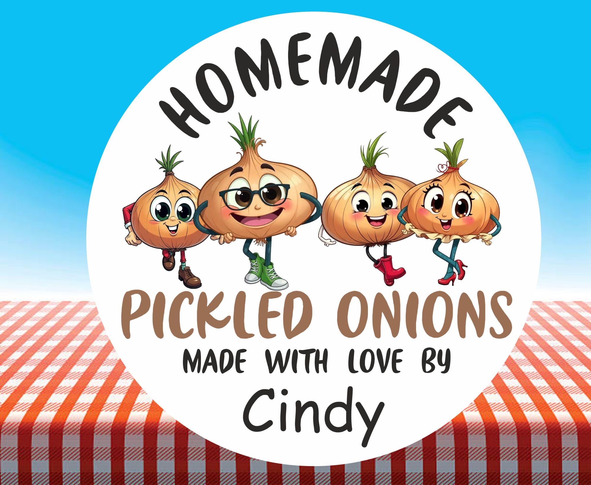 39 Pickled Onions Jar Labels, Dancing Onion Design Stickers Personalised with Any Name
