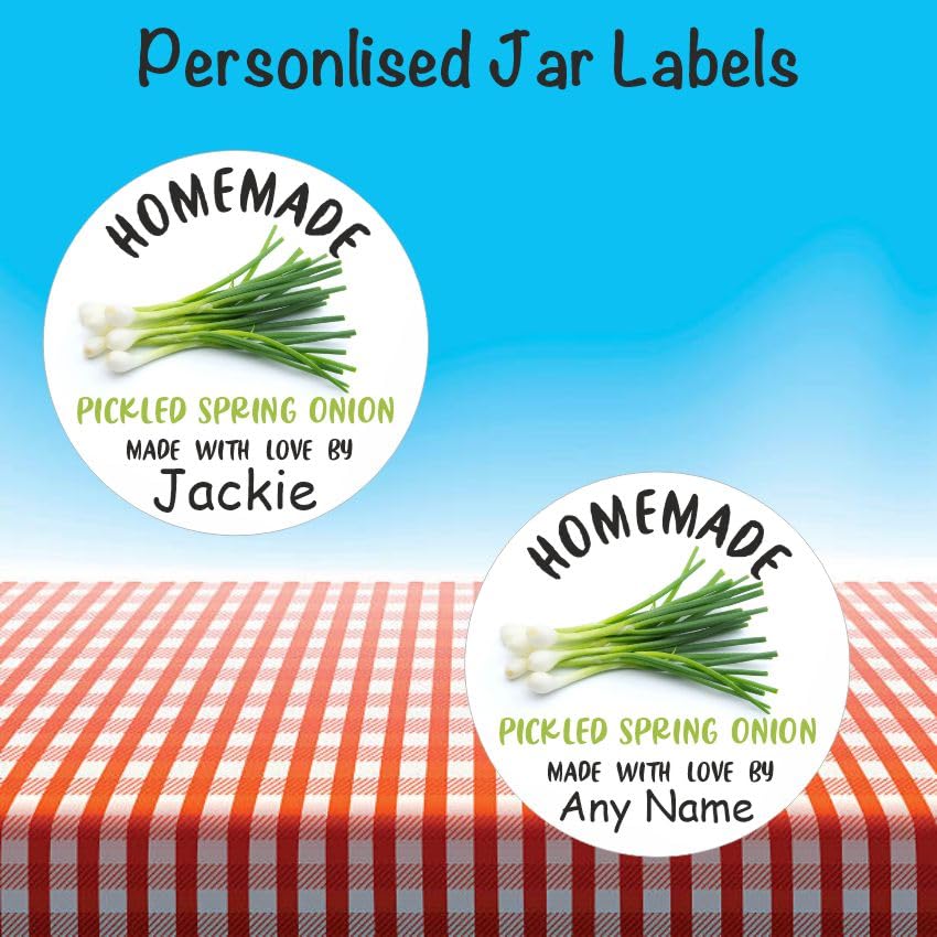 39 Pickled Spring Onion Jar Labels, Stickers Personalised with Any Name