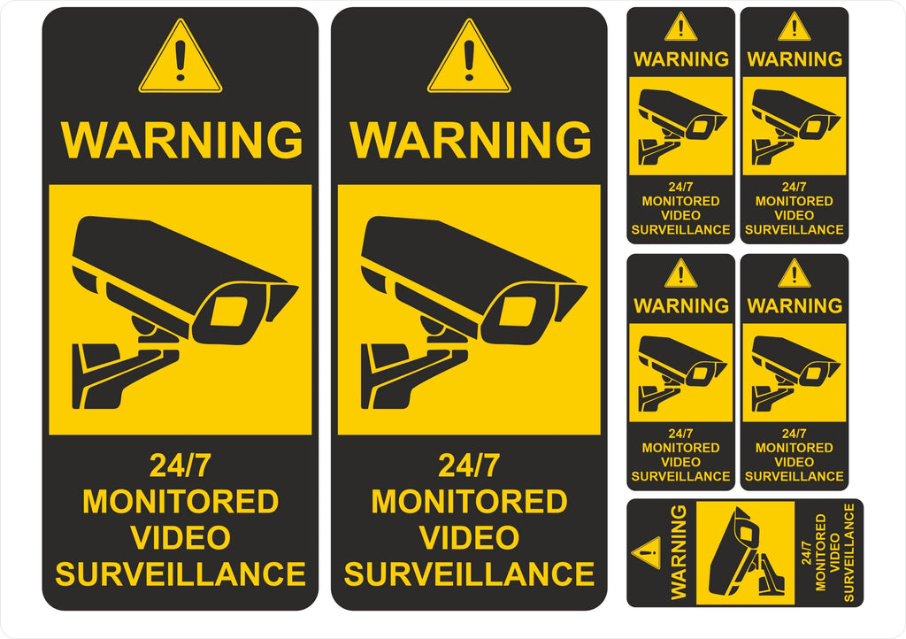 Set of 7 CCTV Warning Laminated Vinyl Security Stickers Home Office Building Shop Taxi Car Minibus Van etc
