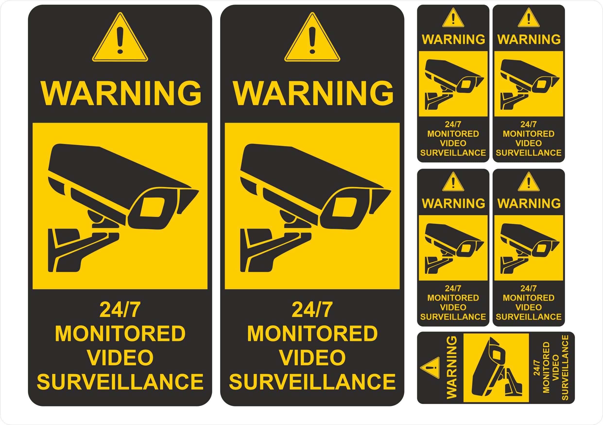 Set of 7 CCTV Warning Laminated Vinyl Security Stickers Home Office Building Shop Taxi Car Minibus Van etc