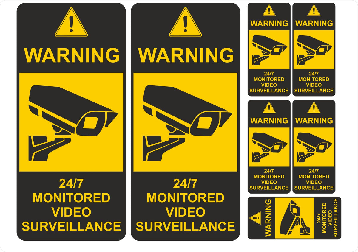 Set of 7 CCTV Warning Laminated Vinyl Security Stickers Home Office Building Shop Taxi Car Minibus Van etc