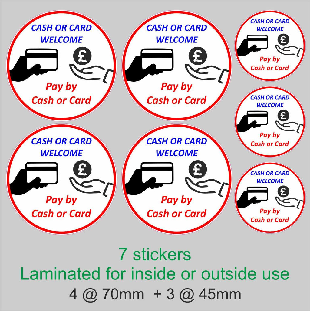 Cash or Card Payments Welcome 7 Vinyl Laminated Stickers Shop Taxi Catering Business etc
