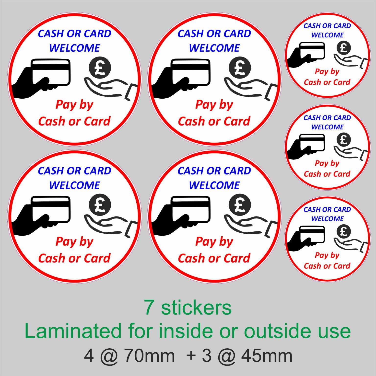 Cash or Card Payments Welcome 7 Vinyl Laminated Stickers Shop Taxi Catering Business etc