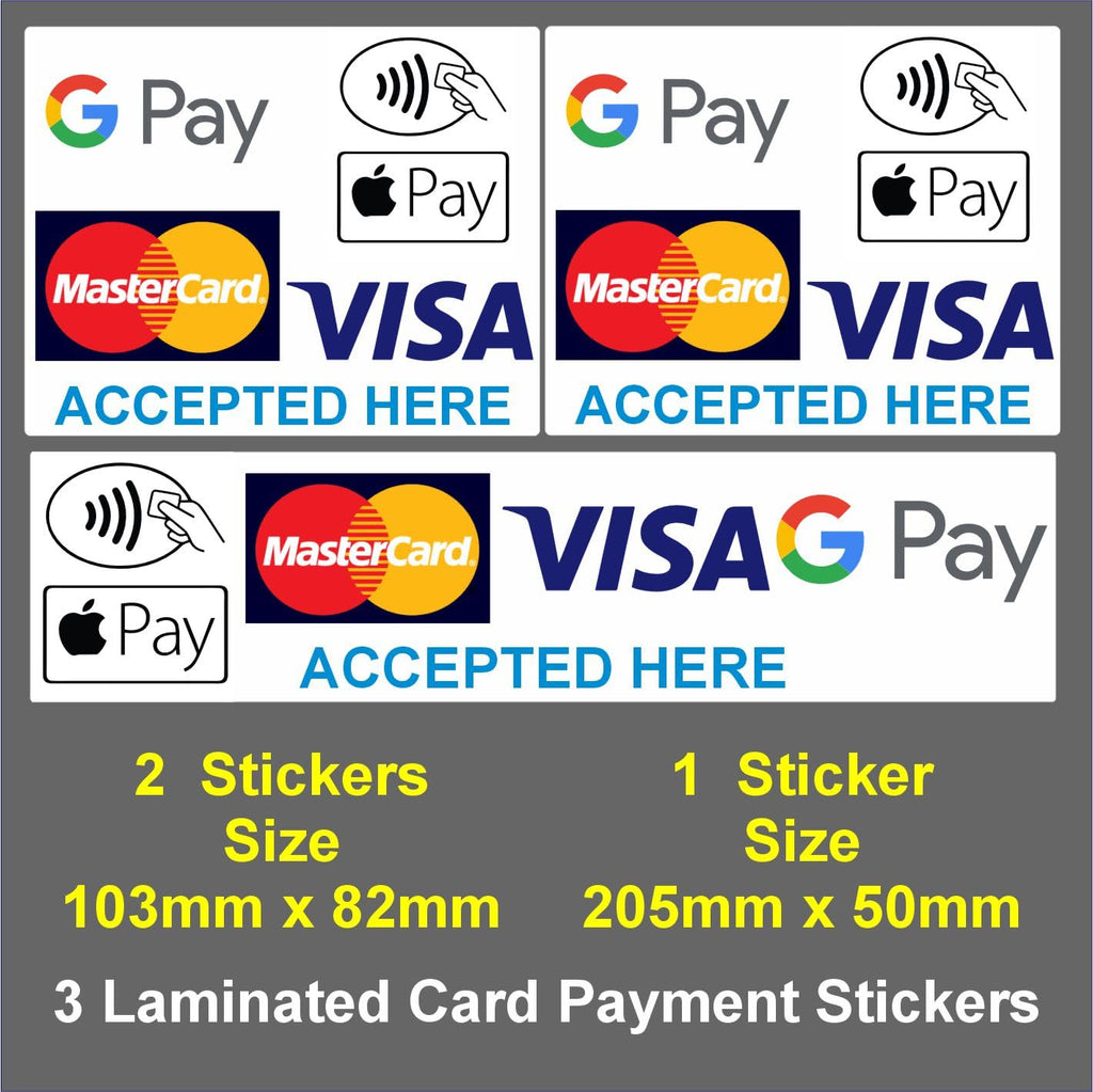 webstickers Contactless Card Payments Accepted - Set of 3 Vinyl Laminated Stickers for Shops, Taxis & More