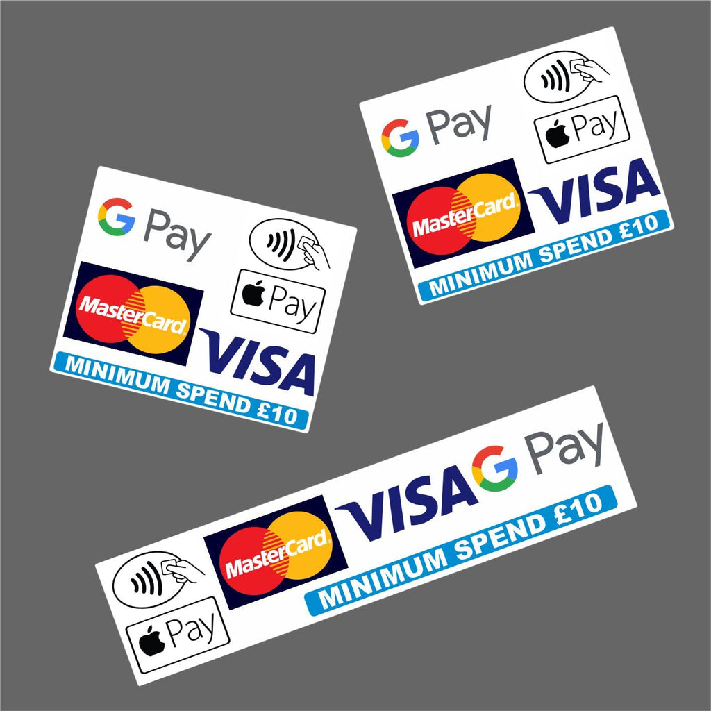 webstickers £10 Minimum Spend Contactless Card Payment - 3 Vinyl Laminated Stickers for Shops, Taxis, Pubs, Bars