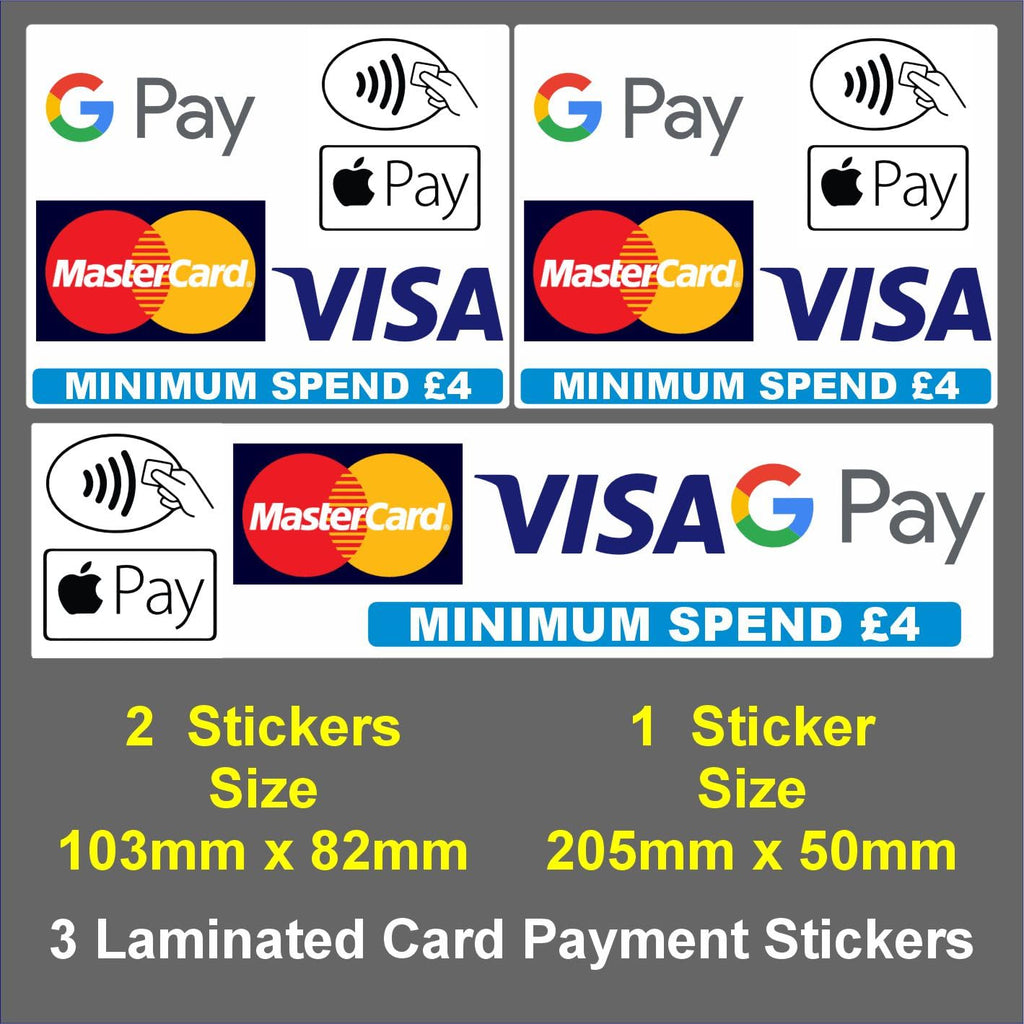 webstickers £4 Minimum Spend - 3 Vinyl Laminated Stickers for Contactless Card Payments Shops, Taxis & More