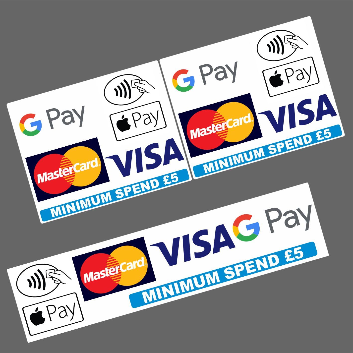 webstickers Minimum Spend £5 Contactless Card Payment - Set of 3 Vinyl Laminated Stickers for Shops, Taxis, Pubs