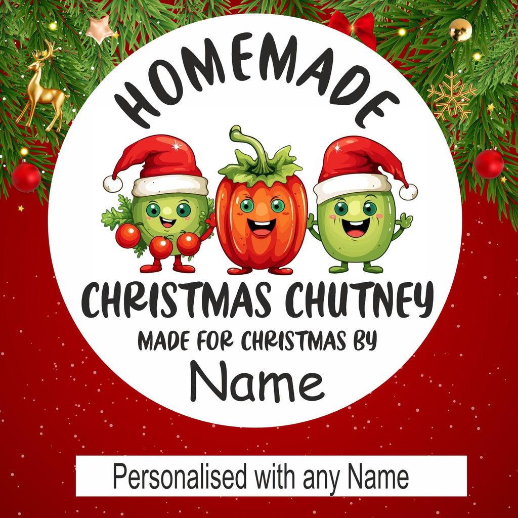 Personalised Christmas Chutney Labels - Set of 39 Vinyl Stickers Any Name