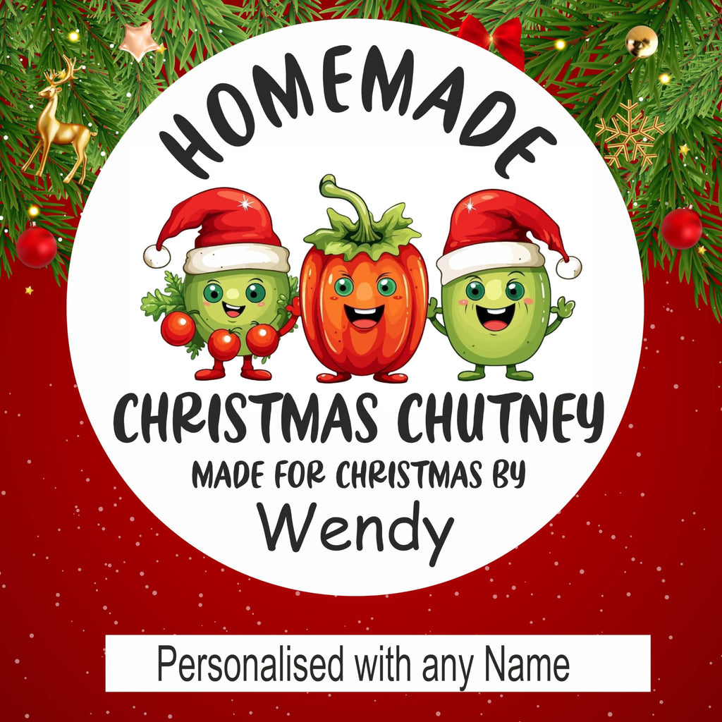 Personalised Christmas Chutney Labels - Set of 39 Vinyl Stickers Any Name
