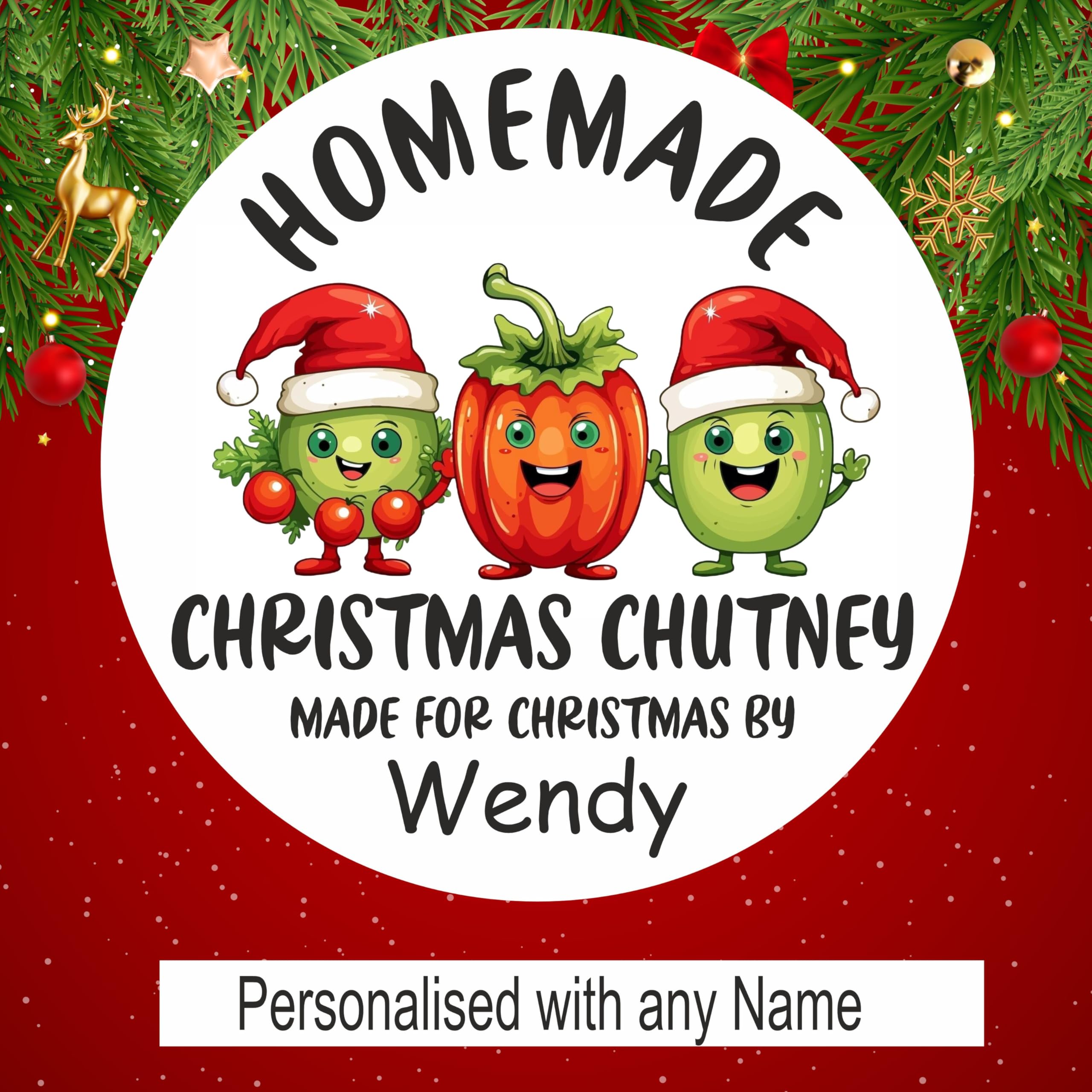 Personalised Christmas Chutney Labels - Set of 39 Vinyl Stickers Any Name