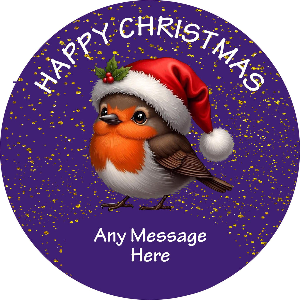 Personalised label for Heroes Chocolate Tub Christmas Robin design chocolates gift idea
