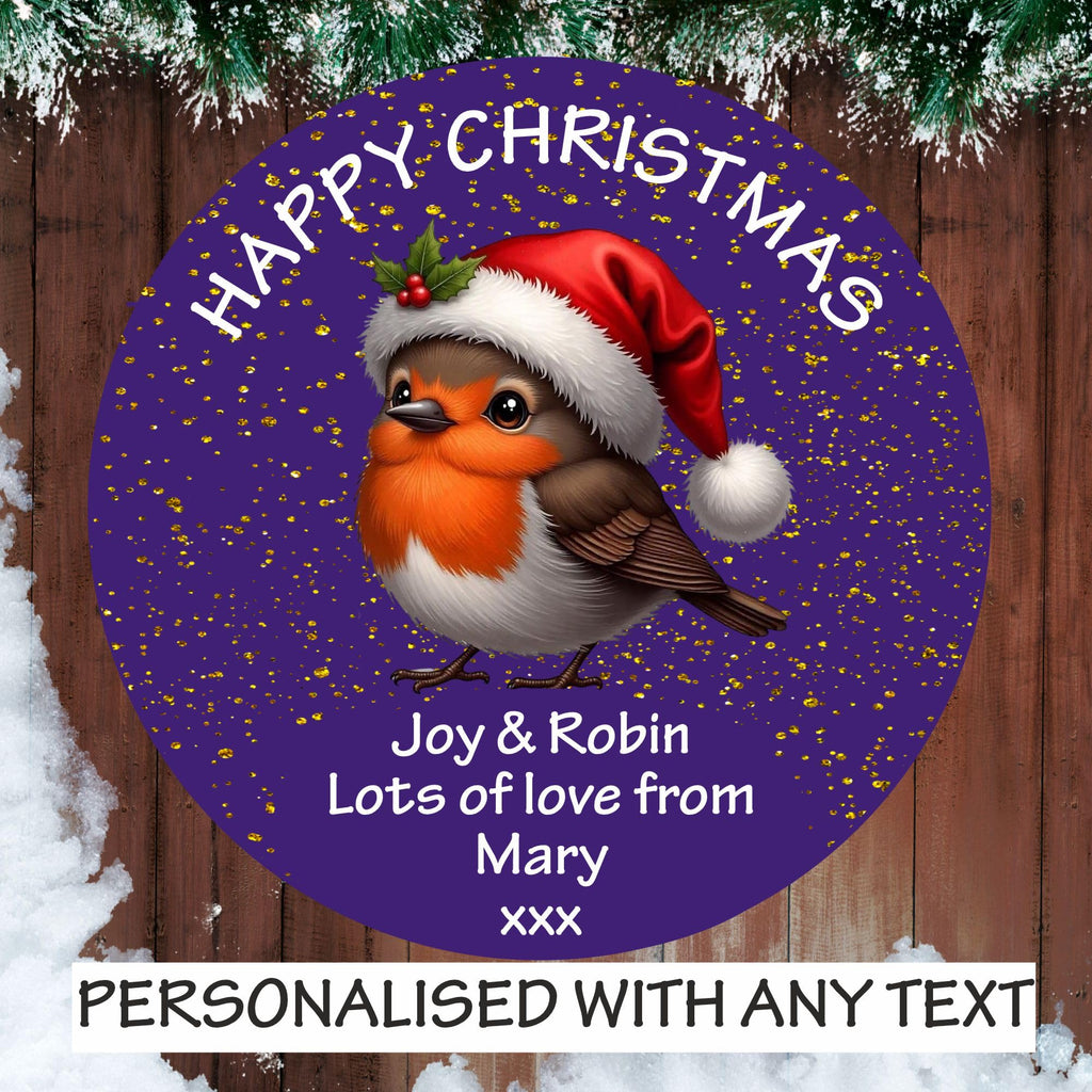 Personalised label for Heroes Chocolate Tub Christmas Robin design chocolates gift idea