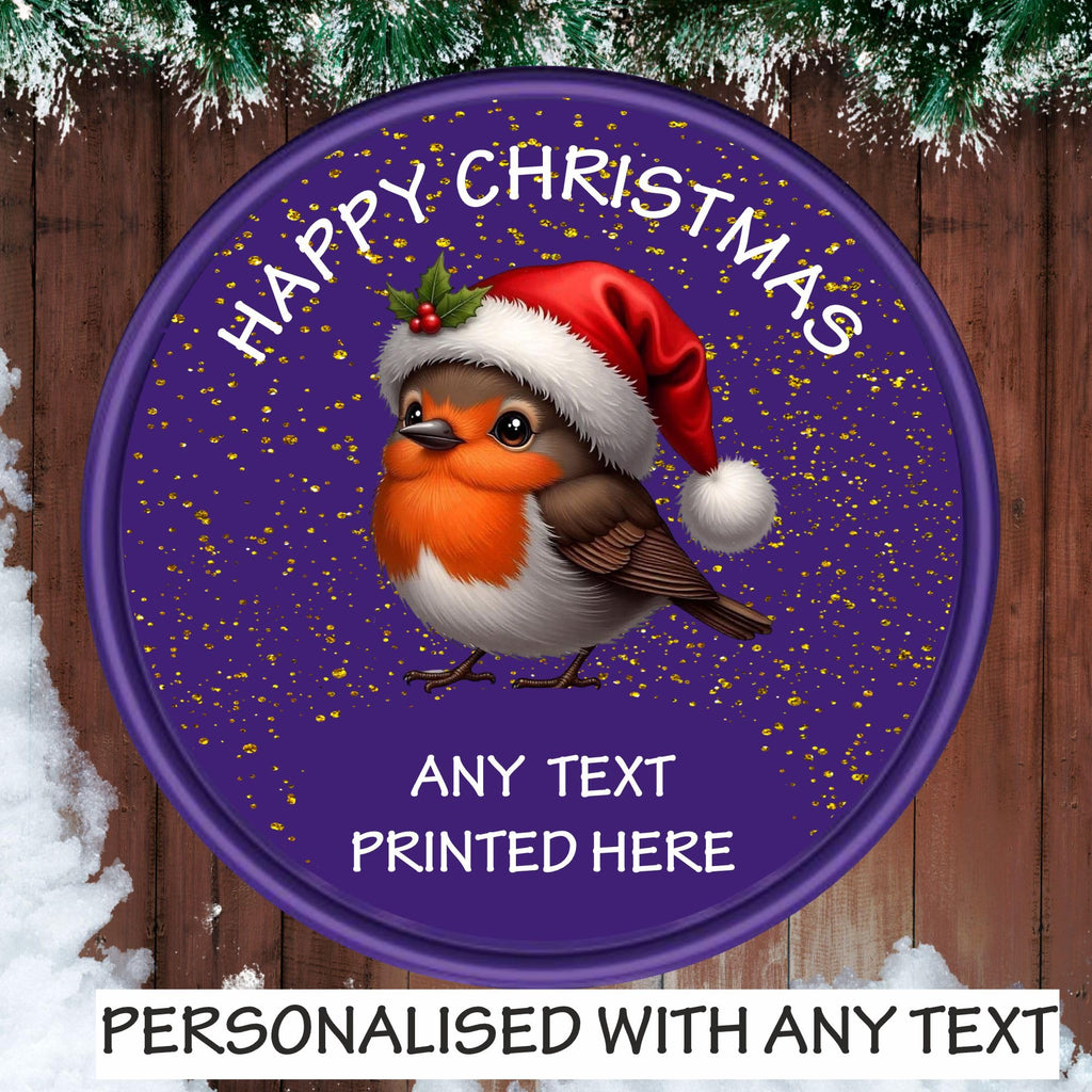 Personalised label for Heroes Chocolate Tub Christmas Robin design chocolates gift idea