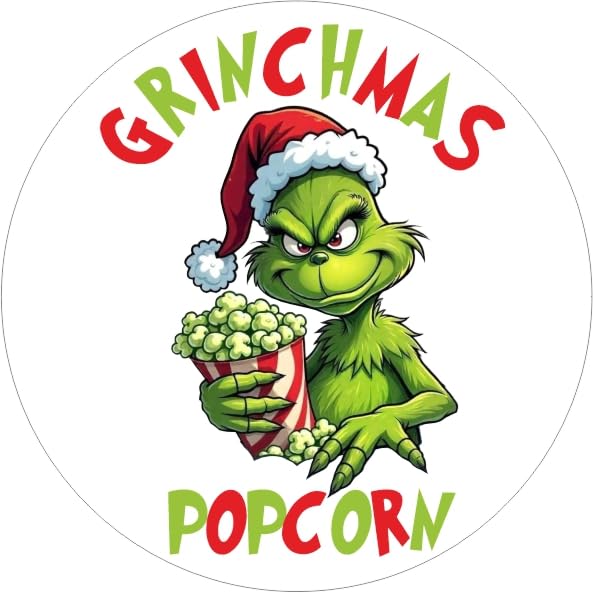 39 Grinch Popcorn Stickers – Perfect for Christmas Holiday Gifts, Sweet Treats, and Events