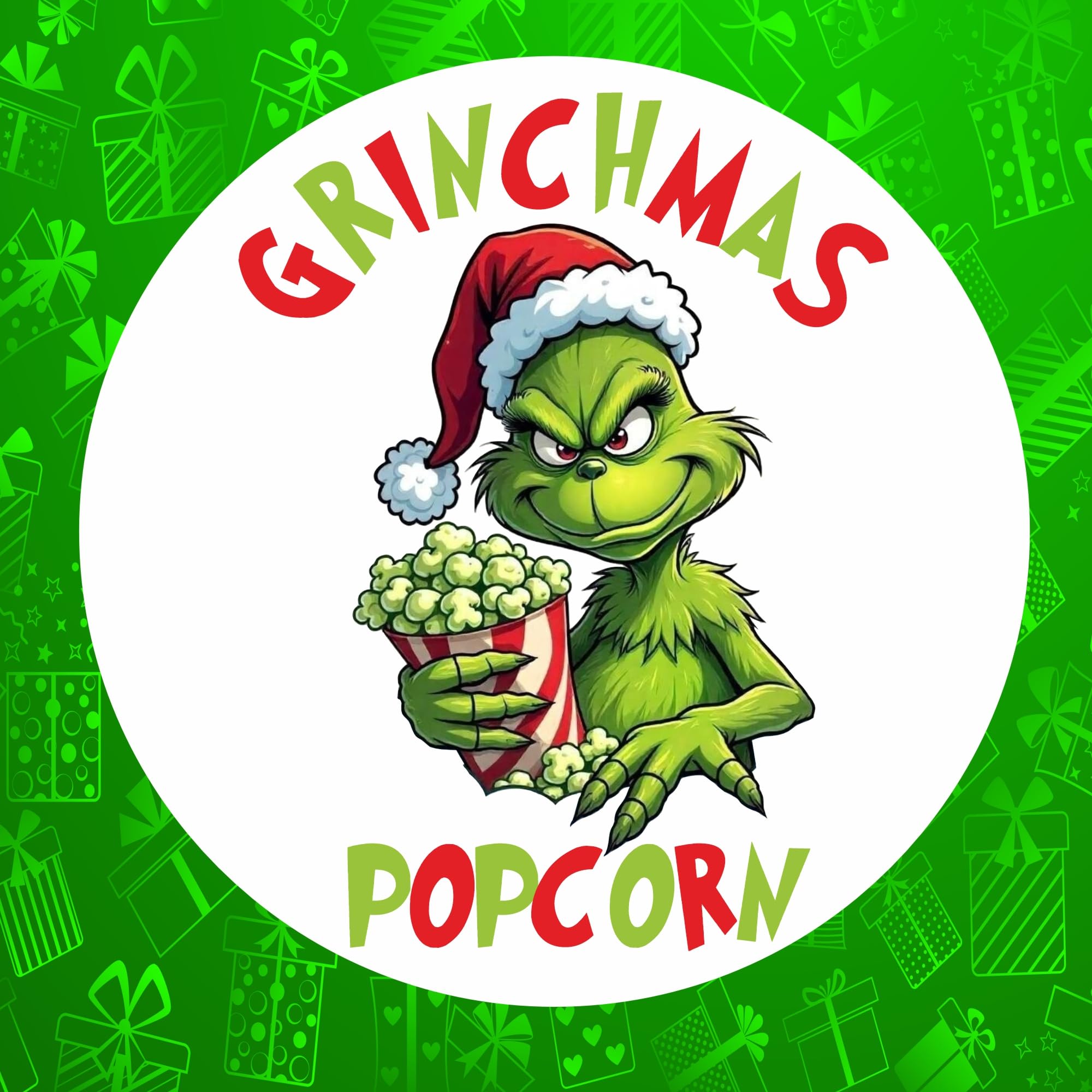 39 Grinch Popcorn Stickers – Perfect for Christmas Holiday Gifts, Sweet Treats, and Events