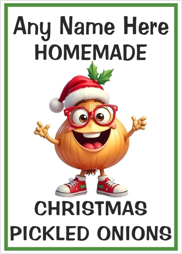 26 Christmas Pickled Onion Jar Labels, Personalised with Any Name