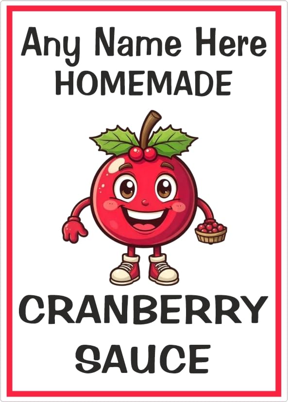 26 Cranberry Sauce Christmas Jar Labels, Personalised with Any Name