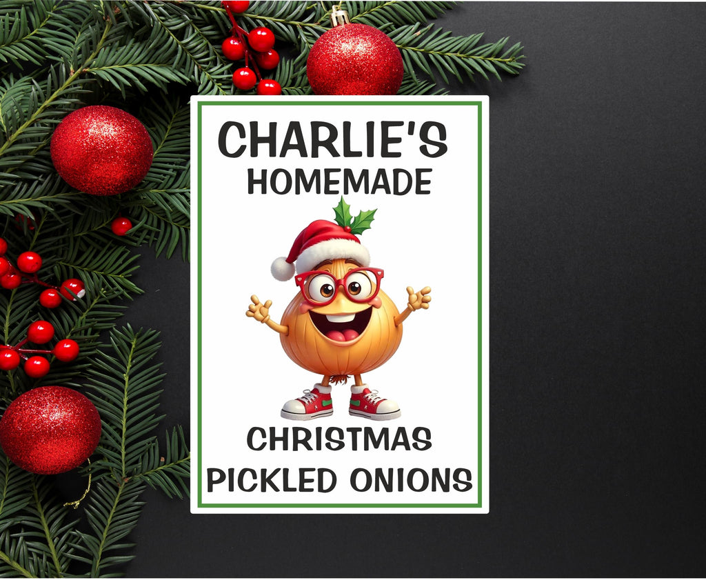 26 Christmas Pickled Onion Jar Labels, Personalised with Any Name