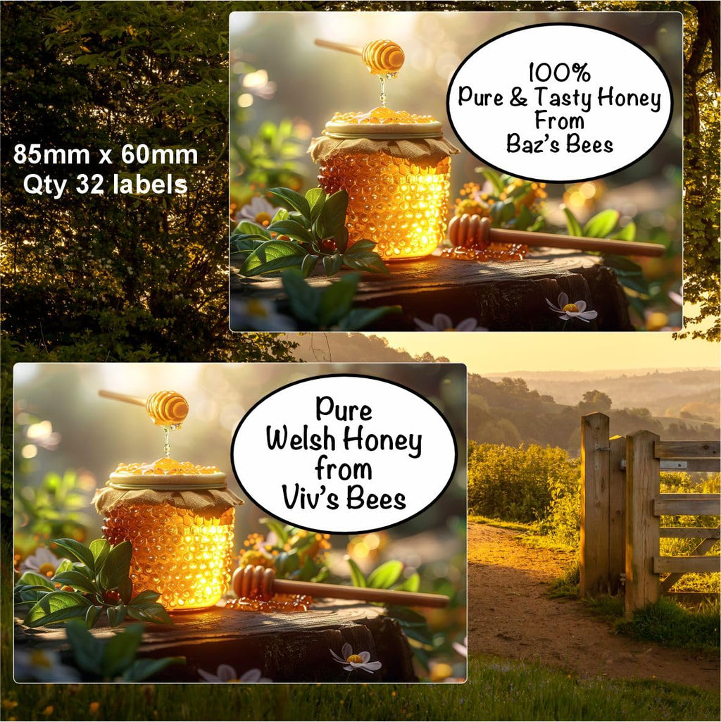 32 Honey Jar Labels, Stickers Personalised with Any Text