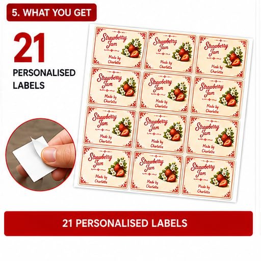 Personalised Strawberry Jam Labels, 21 Gloss Vinyl Stickers, 95 x 57mm